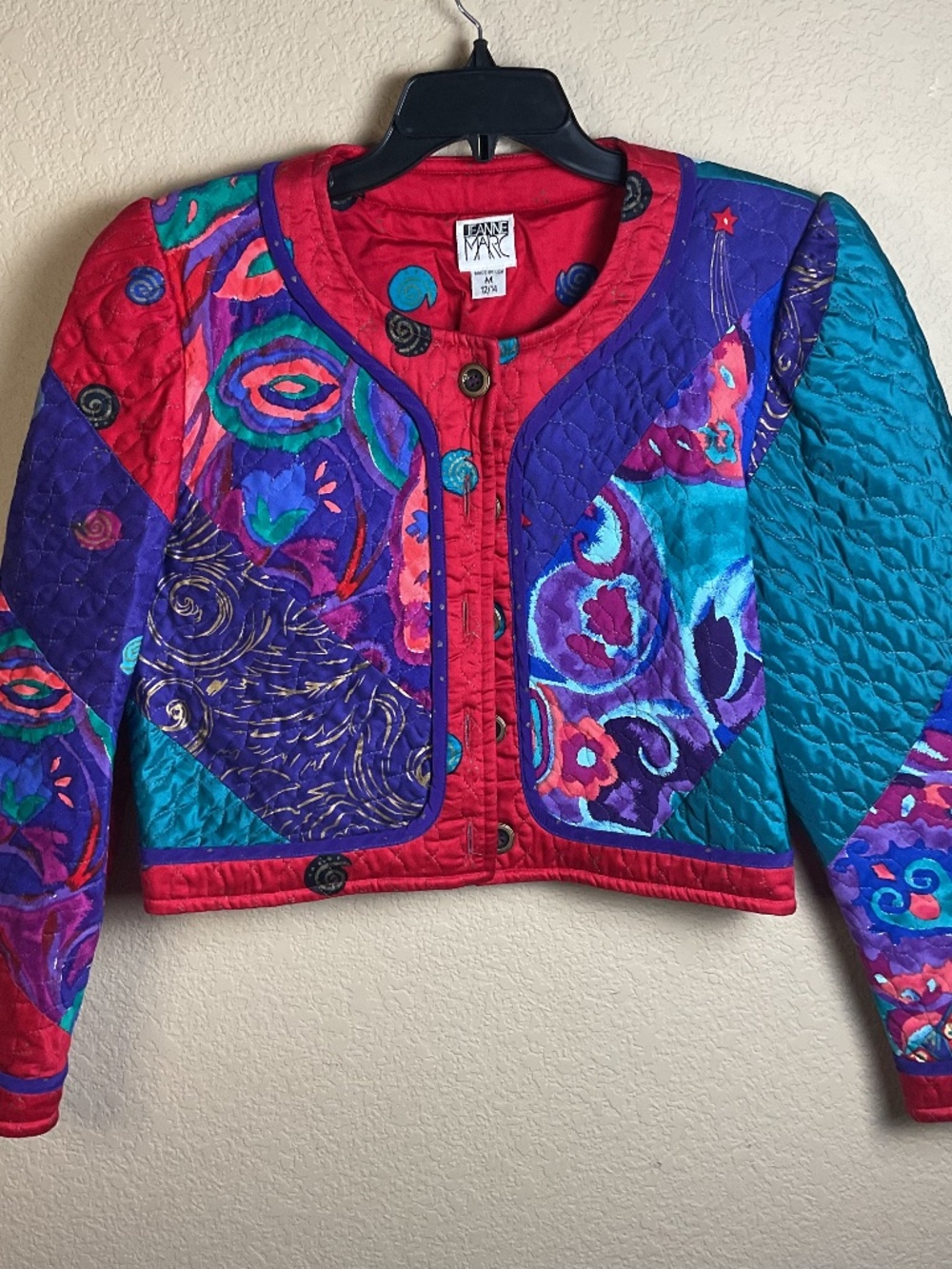 Vintage Jeanne Marc Womens Medium Colorful Longsleeve Button Up Quilted Jacket